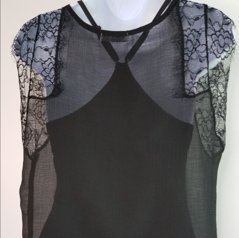 Black Lace Tank Top With Removable Racerback Camisole - Picture 12 of 16